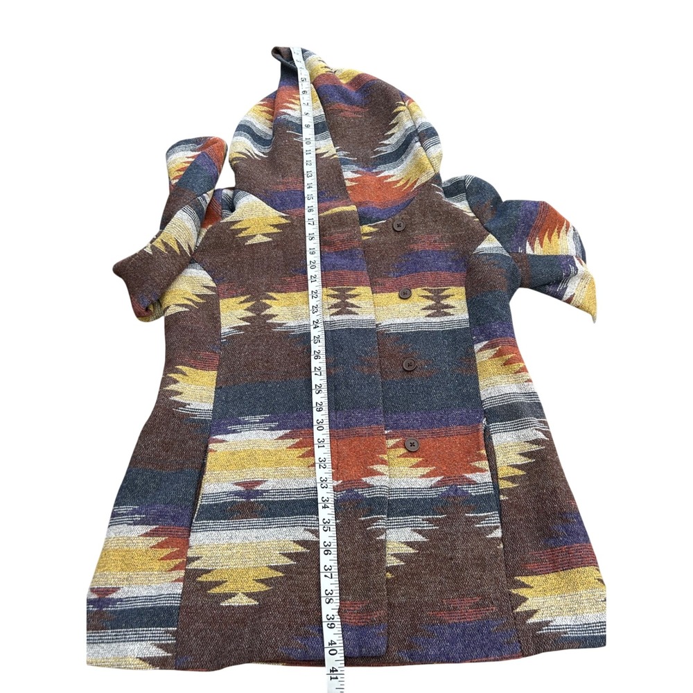 Mossimo Supply Co Southwestern Hooded Coat Brown Geometric Wool Blend Medium - Picture 7 of 13